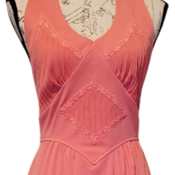 Vintage 70s Mikey Jrs Maxi Dress Small Pink Basque Waist Backless Formal Evening - Picture 7 of 9